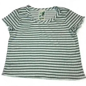 Lily Bleu - white/olive green stripe top-Girls size 5